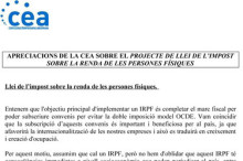 La CEA aposta per abaixar el llindar de tributació de l'IRPF