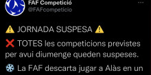 La FAF suspèn tota la jornada a les diferents categories a causa de la nevada