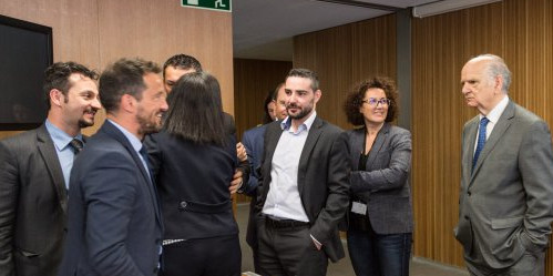 Consellers de l’oposició durant un acte posterior a la reunió sobre les competències mantinguda ahir.