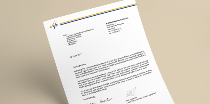 La carta enviada per la FIS el passat 20 de juny.