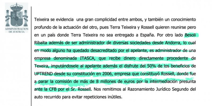 Un fragment de l’aute de resolució de l’Audiència Nacional espanyola a l’apel·lació presentada per Besolí.