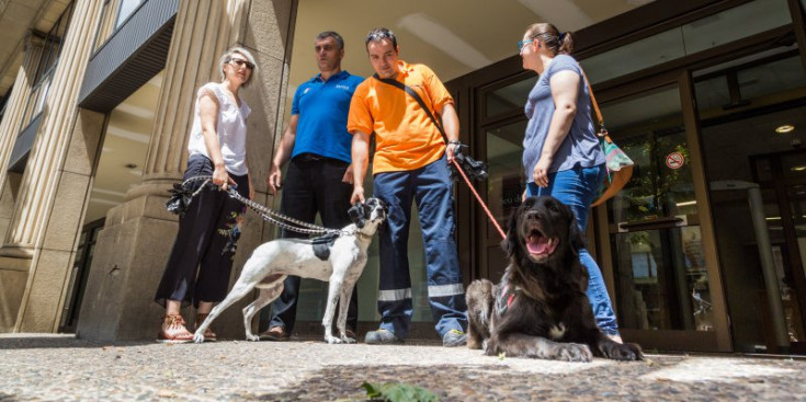 El president de Laika i altres membres davant de la Batllia, ahir.