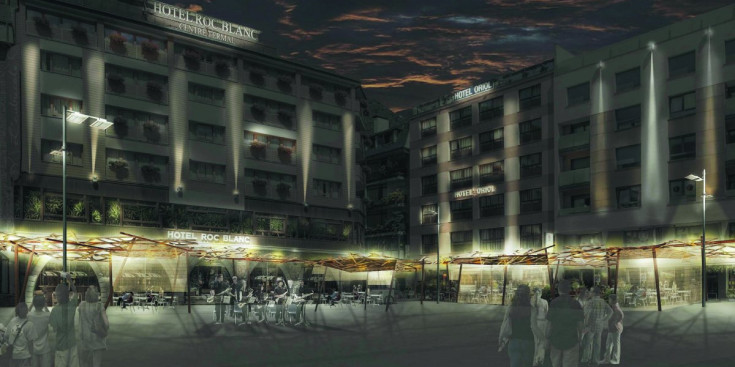 Imatge virtual que simula la futura plaça Coprínceps amb la incorporació de les set terrasses previstes.