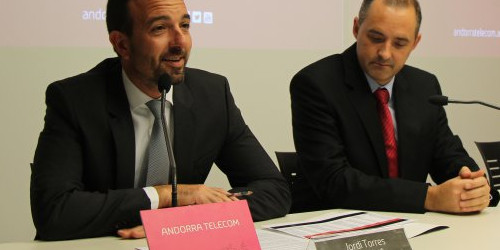 Jordi Torres, president del consell d’administració d’Andorra Telecom i Jordi Nadal, director general d’Andorra Telecom, ahir, durant l’anunci.