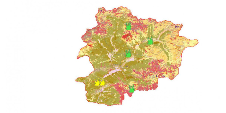 Mapa del risc d’incendis forestals d’ahir difòs pel CENMA.