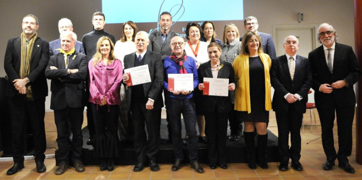 Al centre i d’esquerra a dreta la ministra de Cultura, Olga Gelabert, Landaburu, Llanes i Balacciu, ahir.