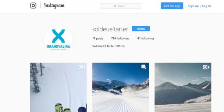 El perfil d’Instagram de les estacions d’esquí de Soldeu-el Tarter, ahir.