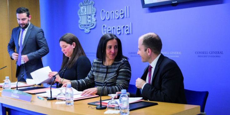 Els consellers demòcrates Ballestà, Martisella, Garrallà i Jordana durant la roda de premsa que va tenir lloc ahir al Consell General.