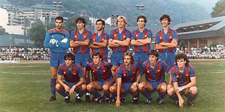 Onze inicial del Barça en l’amistós que va jugar el 1983 contra l’FC Andorra.
