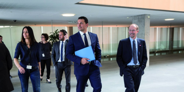 Naudi, Gallardo i López al Consell General moments abans de la roda de premsa, ahir.