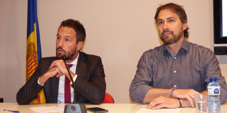 Pere López i David Ríos, en la roda de premsa, ahir.