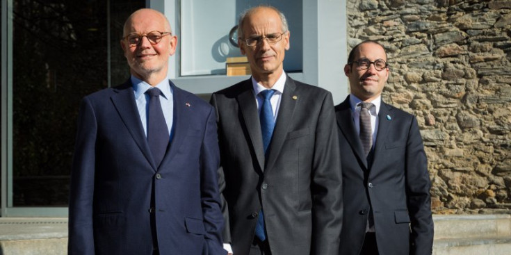 El ministre d’Estat de Mònaco, Serge Telle, el cap de Govern, Toni Martí, i el secretari d’Estat pels Afers Exteriors de San Marino, Nicola Renzi.