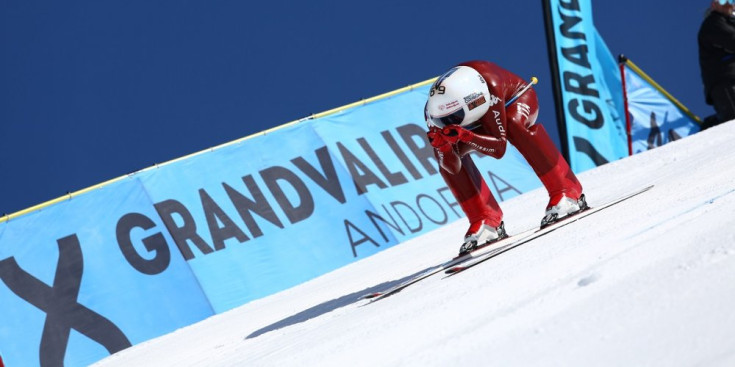 Simone Origone durant les finals de la Copa del Món d’esquí de velocitat, ahir.