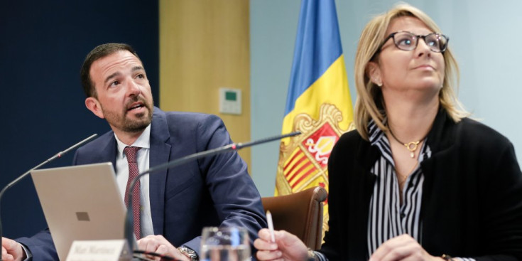 Torres i Martínez a la roda de premsa d’ahir, a l’edifici del Govern.