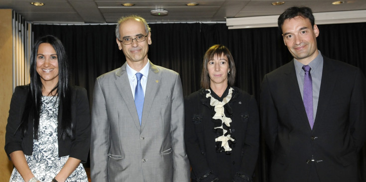 D'esquerra a dreta, Clàudia Cornella, el cap de Govern, Eva Descàrrega i Jordi Beal, ahir.