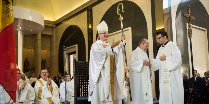 El copríncep episcopal Joan Enric Vives durant la tradicional missa del Dia de Meritxell.