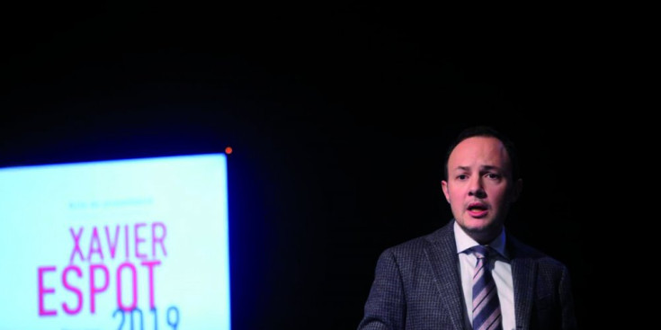 El candidat de DA, Xavier Espot, explica el seu projecte al Centre de Congressos, ahir.