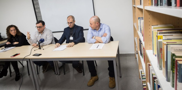 Lara Vilamala, Salvador Prieto, Josep Anton Silvestre i Llorenç Martí, en la roda de premsa d’ahir.