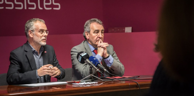Josep Roig i Jaume Bartumeu, en la roda de premsa d’ahir.
