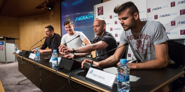 Fede Bessone, Rubén Bover, Gabri Garcia i Adrià Vilanova durant la roda de premsa a la seu del MoraBanc, ahir.