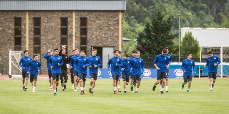 La selecció sub-21 entrena a l’Estadi Comunal abans del partit contra Kosovo.
