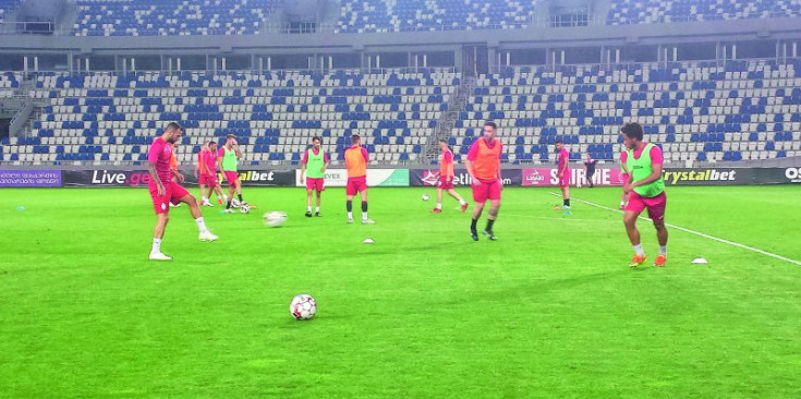 La UE Engordany entrena abans del partit contra el Dinamo de Tbilisi.