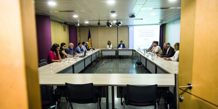 Un moment de la reunió del Cenba, presidida per la ministra Calvó.