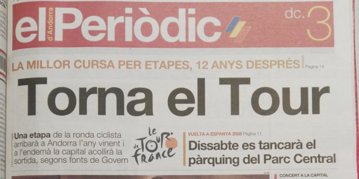 La portada del 3 de setembre del 2008.