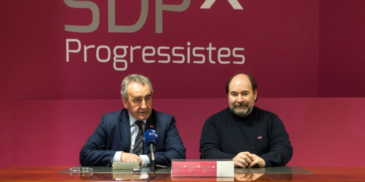 Jaume Bartumeu i Joan Marc Miralles en una roda de premsa d’SDP.