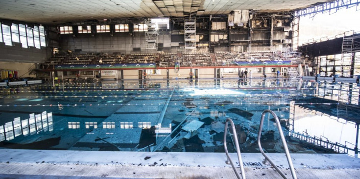 La piscina dels Serradells després de l’incendi que va acabar amb la instal·lació.