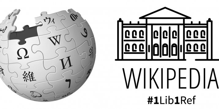 Logotips de la Viquipèdia i de la campanya ‘One Liibrarian, One Reference’.
