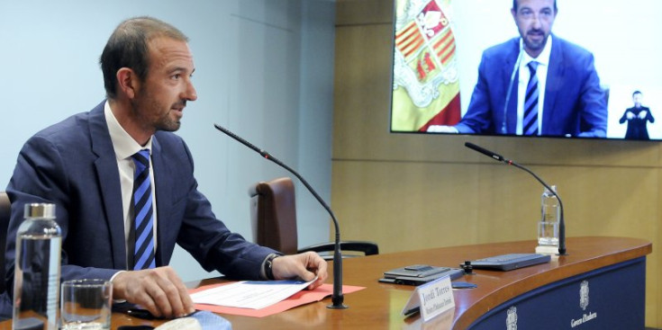 El ministre d’Ordenament Territorial, Jordi Torres, en la compareixença d’ahir a la tarda.