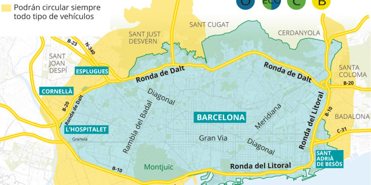 Mapa de la Zona de Baixes Emissions de Barcelona.