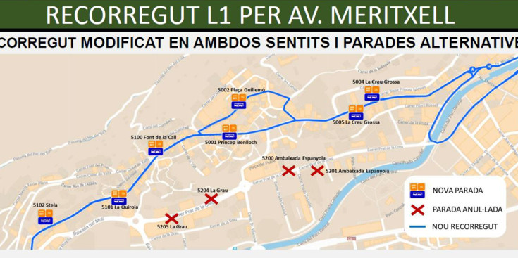 L'avís de les modificacions del recorregut. / Transports