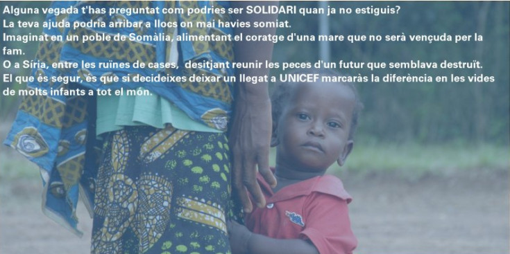 Imatge de la campanya d’Unicef sobre el llegat solidari.