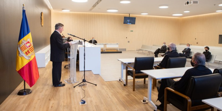 El president del Consell Superior de la Justícia (CSJ), Enric Casadevall, durant el seu discurs a l’obertura de l’any judicial, ahir al matí.