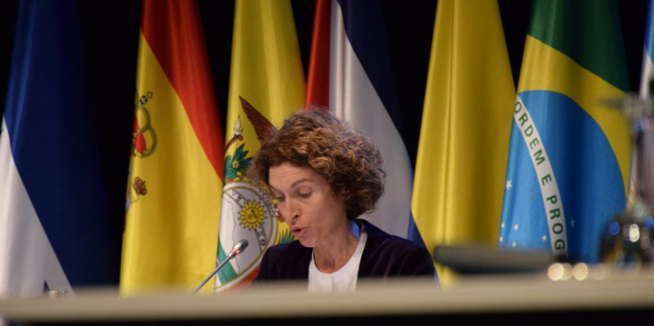 La ministra Maria Ubach durant la reunió extraordinària de ministres iberoamericans d’afers exteriors.