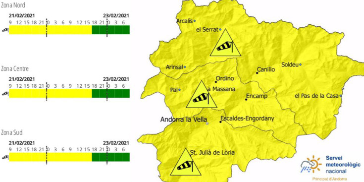 L'avís meteorològic de Protecció Civil.