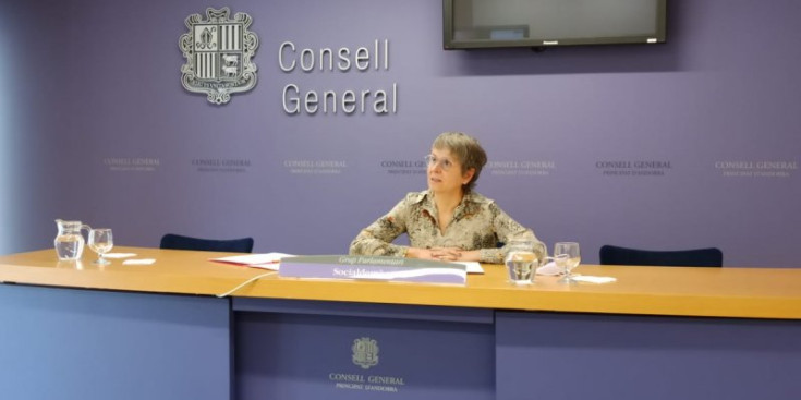 La presidenta i consellera general del Partit Socialdemòcrata, Susanna Vela, en la roda de premsa d’ahir.