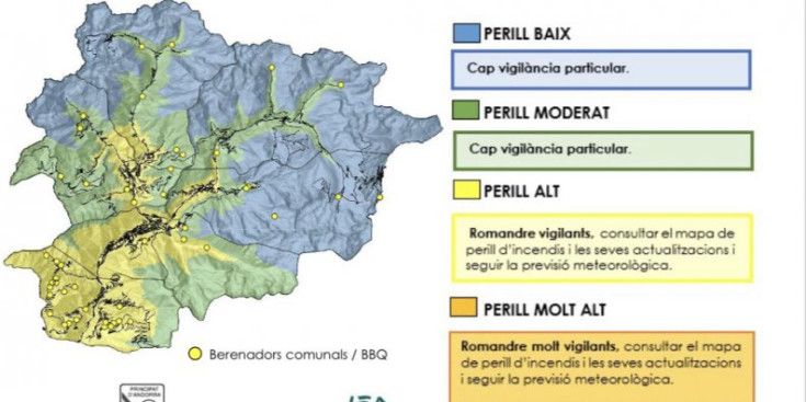 El mapa del risc d’incendis d’ahir.