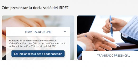 Imatge del portal web per fer la declaració anual de l’IRPF.