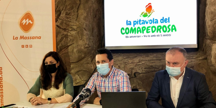 La presentació de La Pitavola del Comapedrosa: Eva Lopez, Sergi Gueimonde i Toni Corominas.