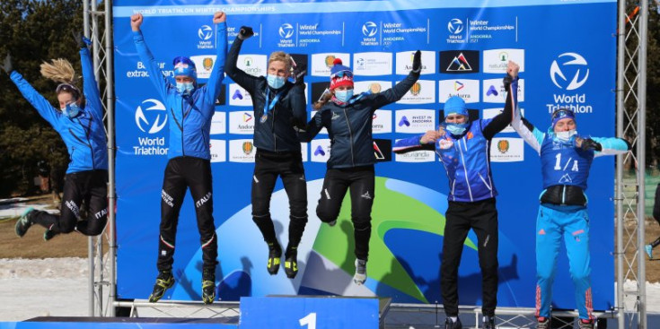 Els guanyadors de l’anterior World Triathlon Winter Championship.
