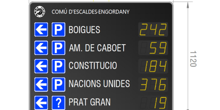 Els panells electrònics que incorporaran els aparcaments d'Escaldes-Engordany.