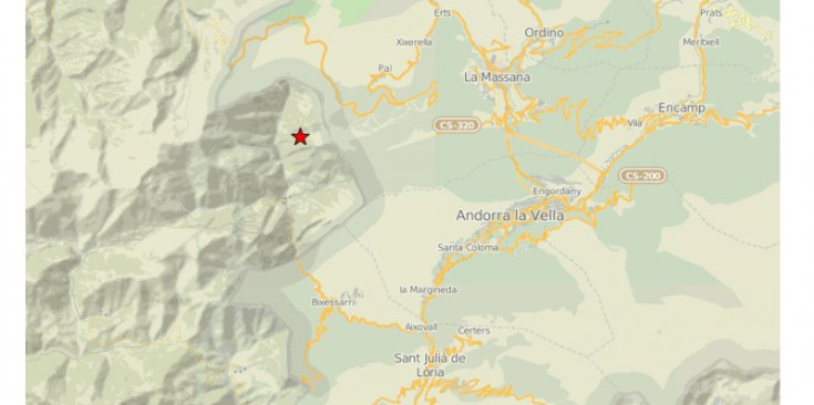 Mapa sobre l’epicentre i la zona d’incidència del terratrèmol d’Os de Civís.