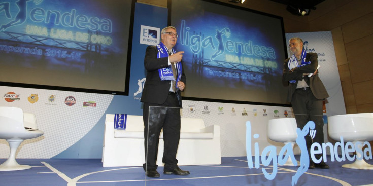 El president de l'ACB, Francisco Roca, en la presentació de la Lliga Endesa 2015-2016, ahir.