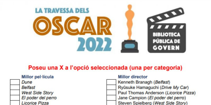 La butlleta per participar a la travessa dels Oscar 2022.