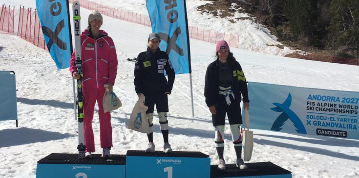 El podi femení de supergegant dels Campionats d'Andorra.