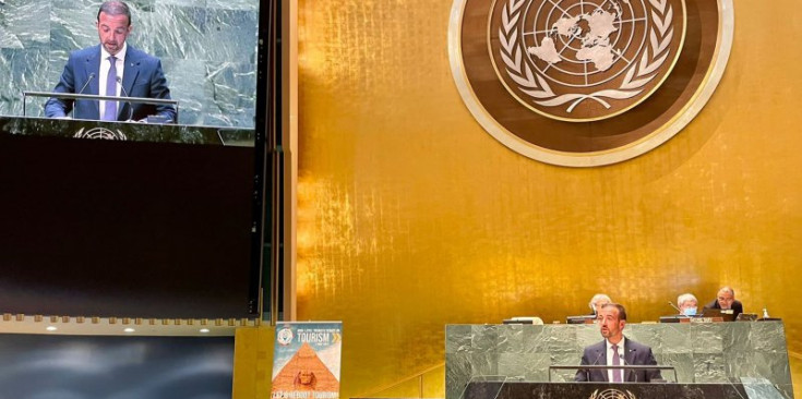 El ministre de Turisme, Jordi Torres, durant el seu parlament a l'ONU.