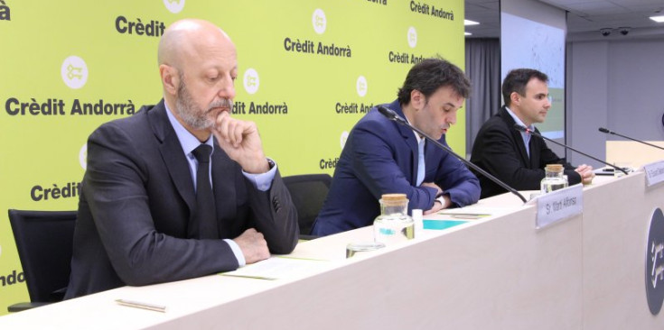 Martí Alfonso, Eduard Galceran i Santi De Larrea, durant la roda de premsa d’ahir.